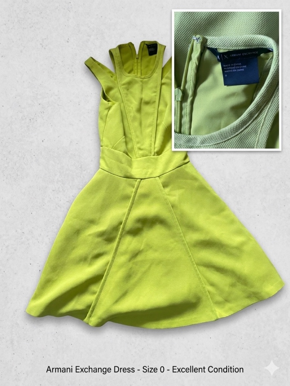 Size 0 Armani Exchange Neon Chartreuse Fit & Flare Mini Dress